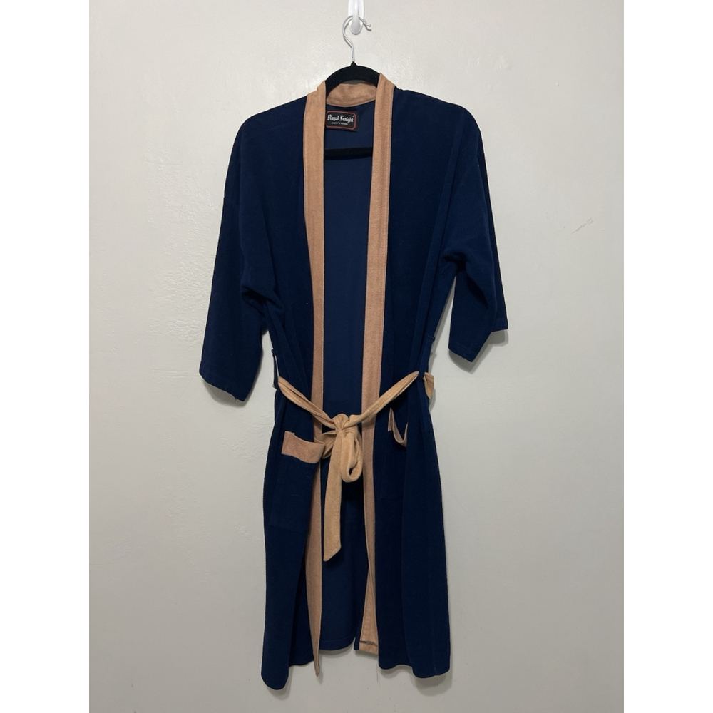 Vintage Classic Navy Blue Royal Knight MEN'S COTTON WRAP AROUND‎ ROBE SIZE L